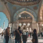 Tourists outside the Blue Mosque